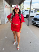 Load image into Gallery viewer, Red cropped skirt set
