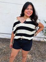 Load image into Gallery viewer, Split neck striped sweater black

