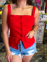 Load image into Gallery viewer, Button down red denim top
