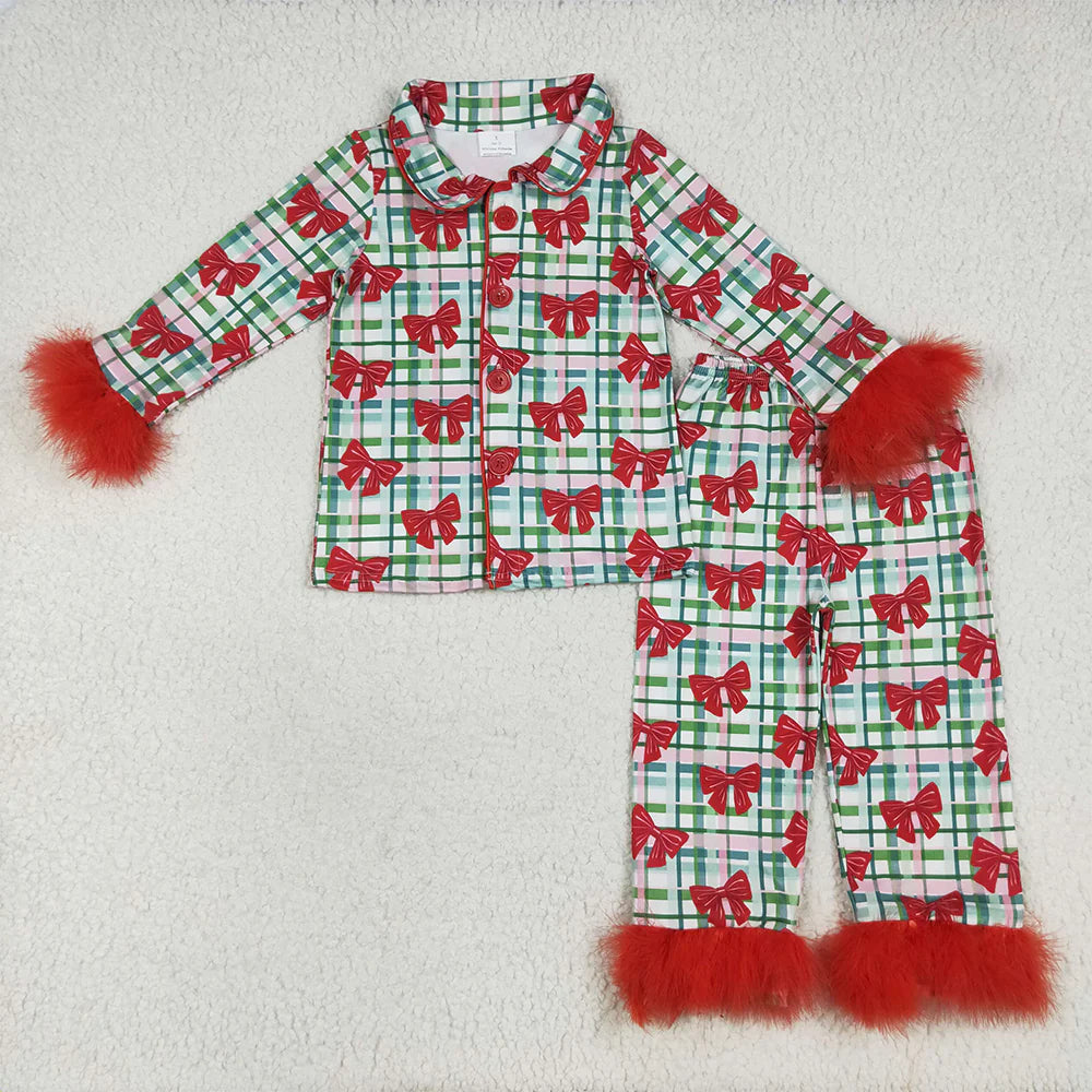 plaid bows fur pajamas