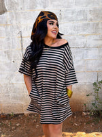 Load image into Gallery viewer, Striped knit oversized tee dress
