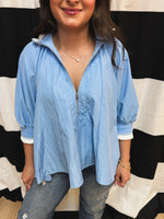 Load image into Gallery viewer, Mock neck band puff sleeve blue
