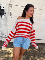 Load image into Gallery viewer, Red/cream lightweight stripes
