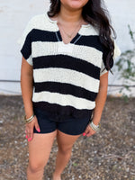 Load image into Gallery viewer, Split neck striped sweater black
