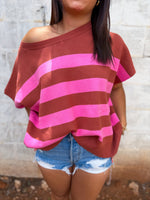Load image into Gallery viewer, Pink striped brown vest
