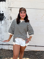 Load image into Gallery viewer, Black/cream striped top
