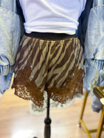 Load image into Gallery viewer, Olive zebra lace shorties
