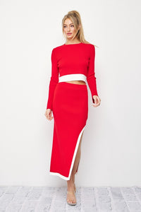 red skirt set