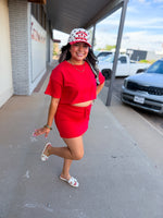 Load image into Gallery viewer, Red cropped skirt set
