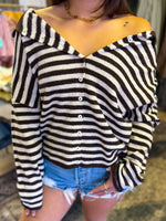 Load image into Gallery viewer, Espresso striped cardi
