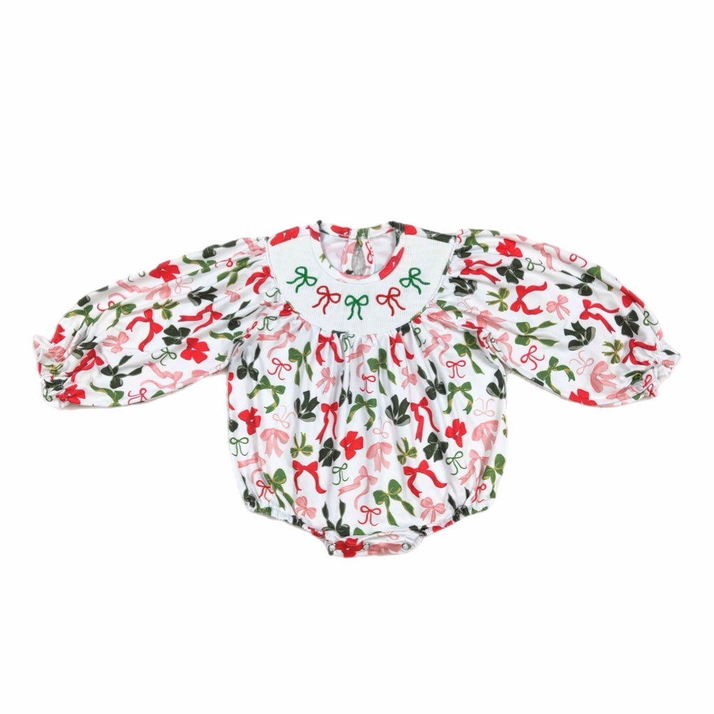 smocked bow romper