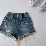 Load image into Gallery viewer, dark wash distressed shorts

