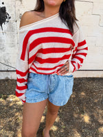 Load image into Gallery viewer, Red/cream lightweight stripes
