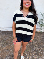 Load image into Gallery viewer, Split neck striped sweater black
