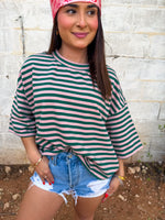 Load image into Gallery viewer, Oversized striped top pink/olive
