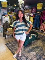 Load image into Gallery viewer, Split neck striped sweater Jade
