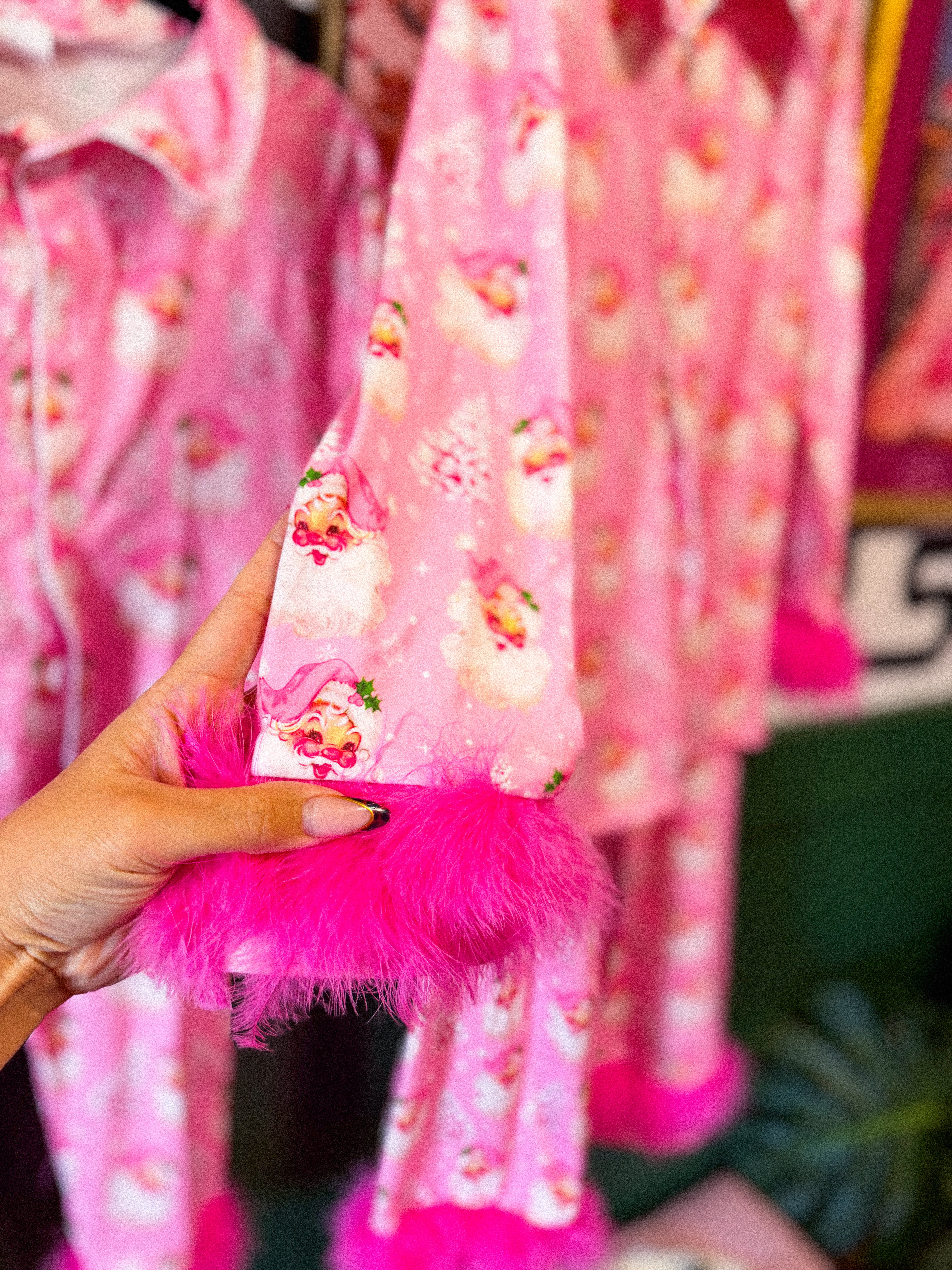 pink santa fur pajamas