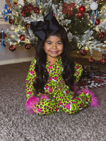Load image into Gallery viewer, green/pink green fur pajamas

