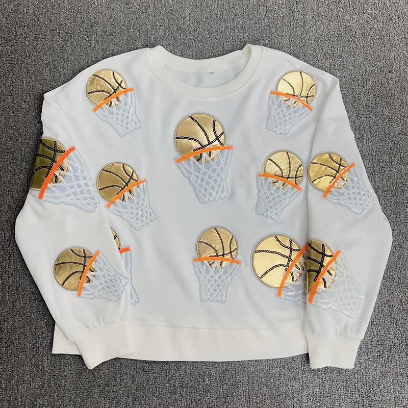 sequin patch basketball sweater