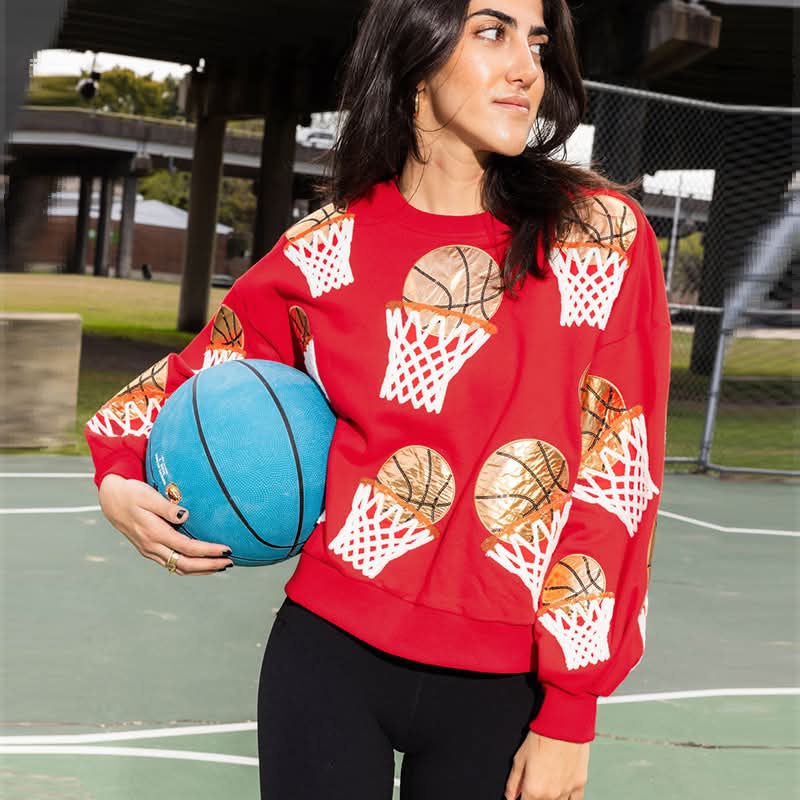 sequin patch basketball sweater