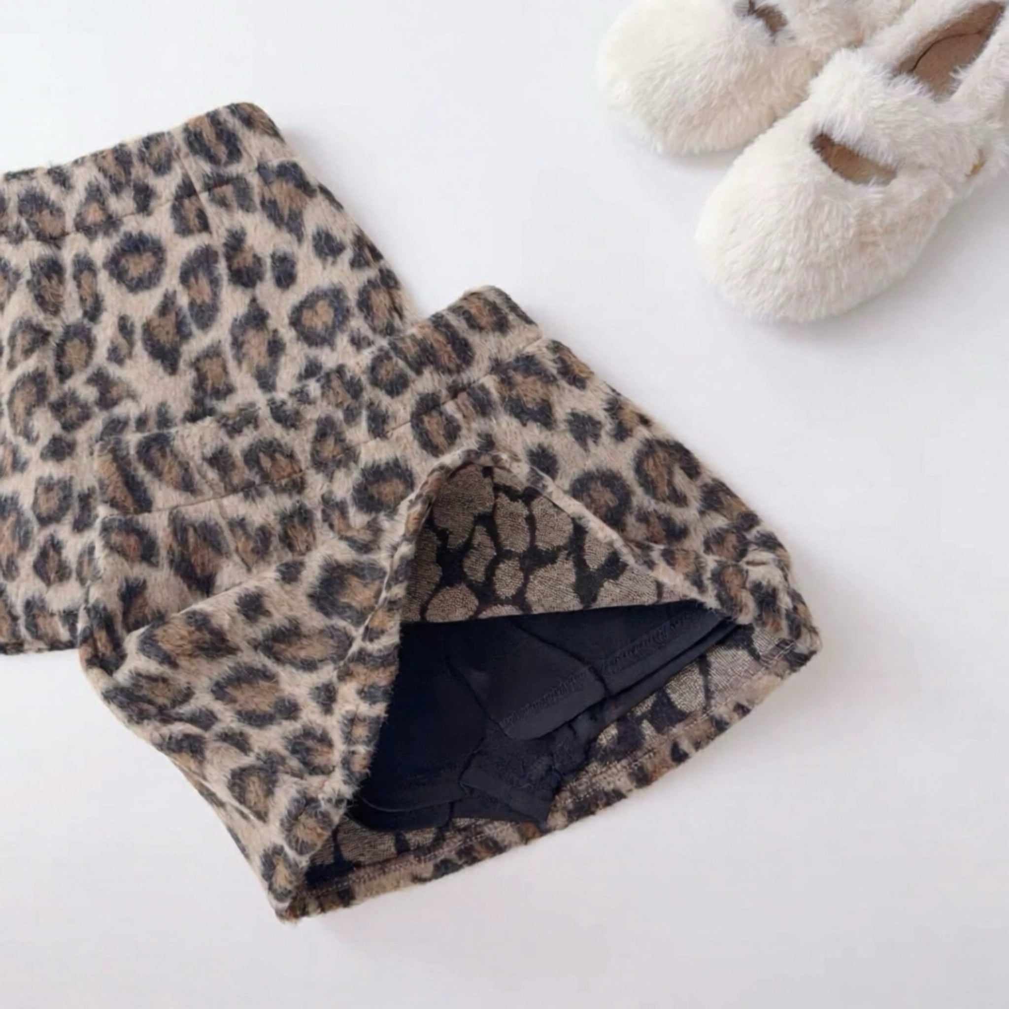 fuzzy leopard skirt